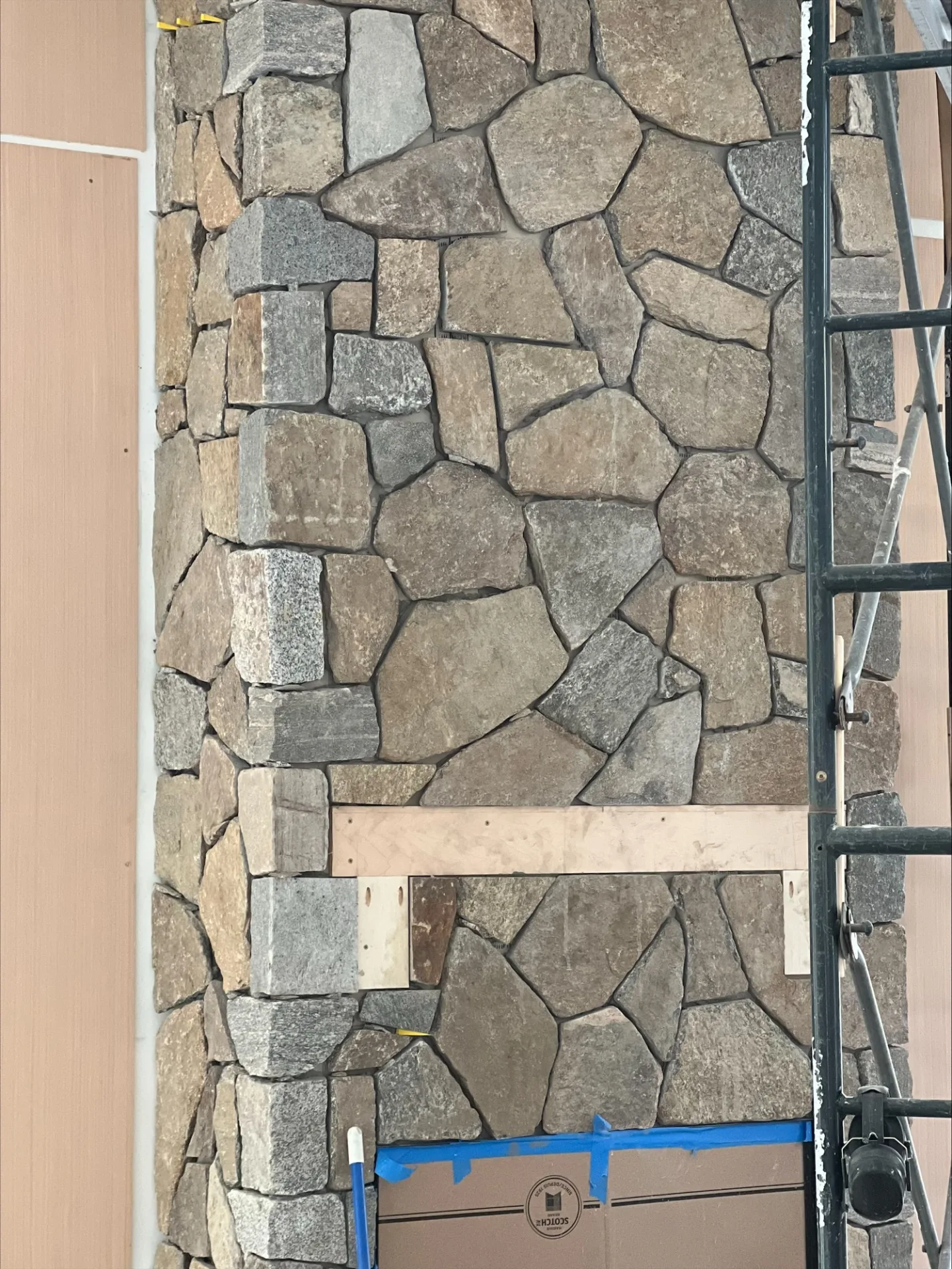 Stone veneer wall in progress