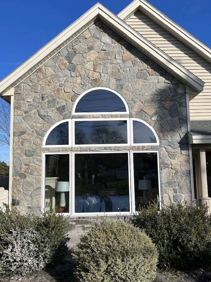 Natural stone veneer on home exterior