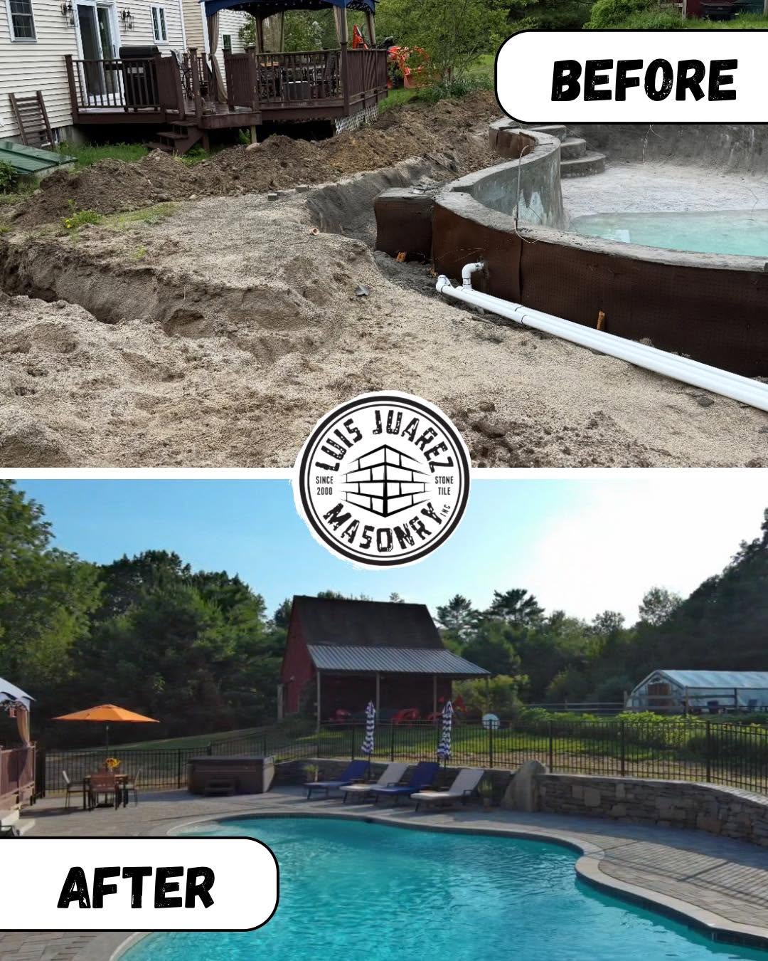 Pool patio before and after transformation by Luis Juarez Masonry