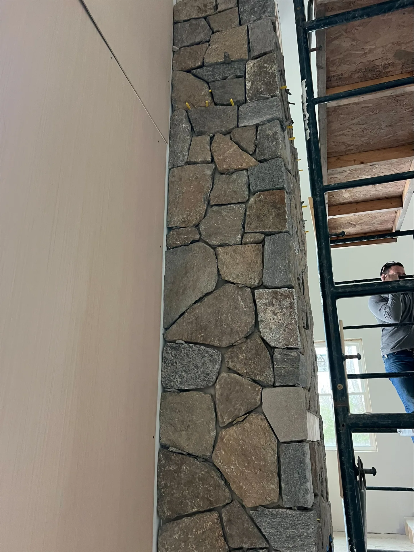 Interior stone veneer column close-up detail